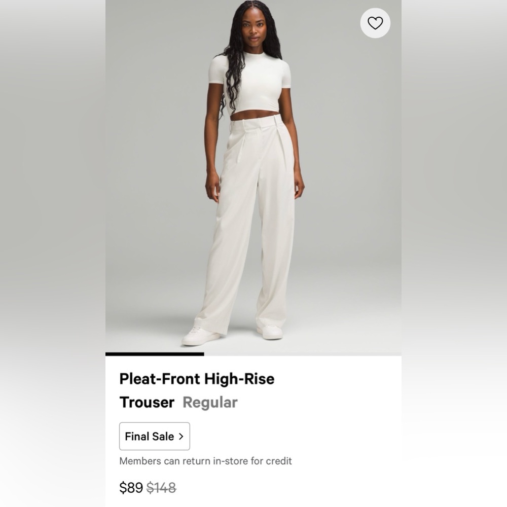 Lululemon Pleat-Front High-Rise Trousers Never Worn Brand New size 10 with Bag
